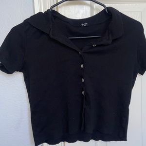 Brandy Melville Black Ribbed Button Up Tee